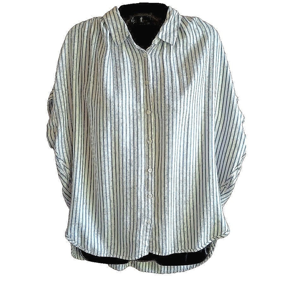 Madewell Women Top S Blue Stripe Button Coastal Nautical Minimalist Relaxed